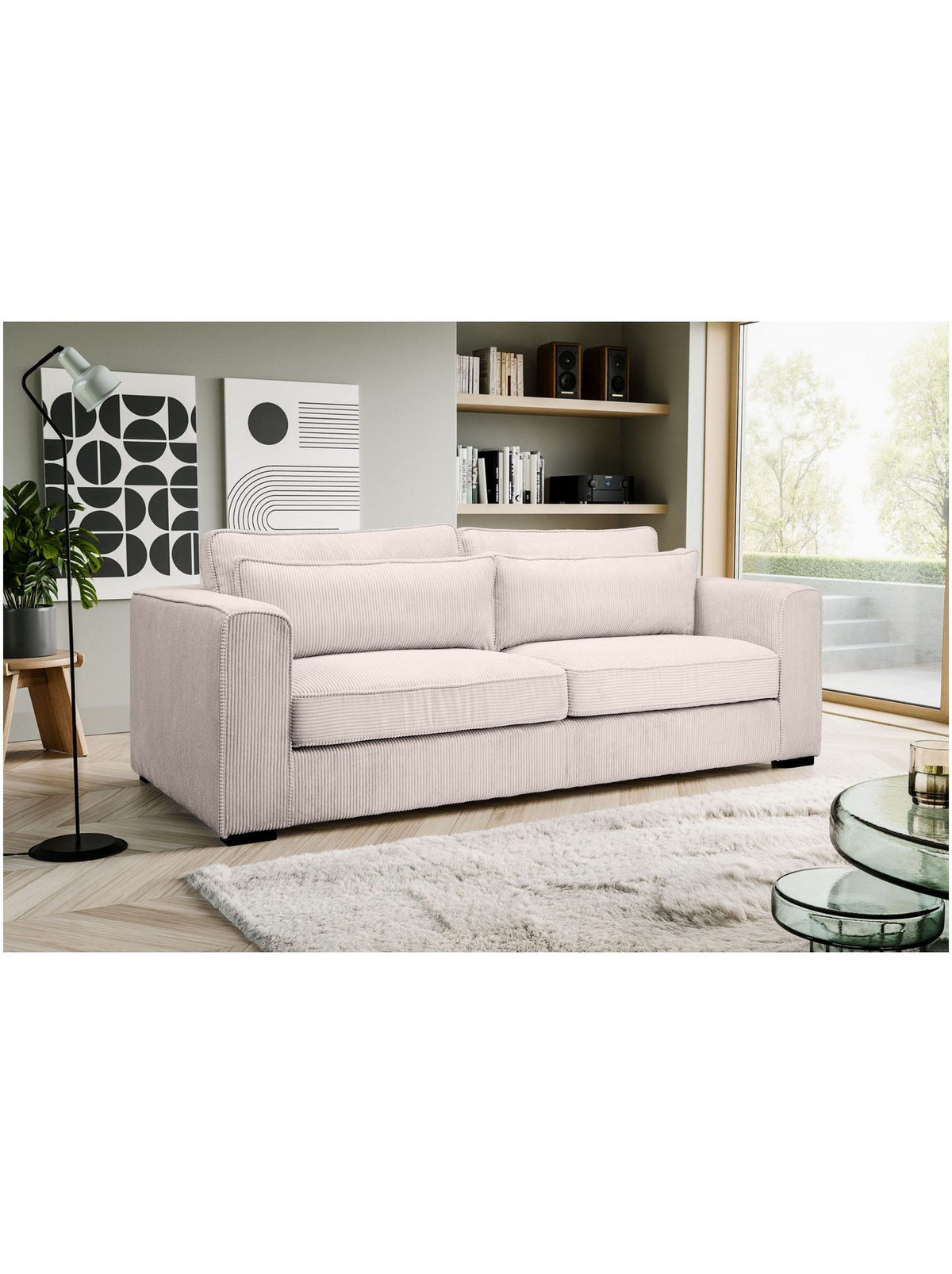 Detailaufnahme der Cordstruktur in Grau-Beige
