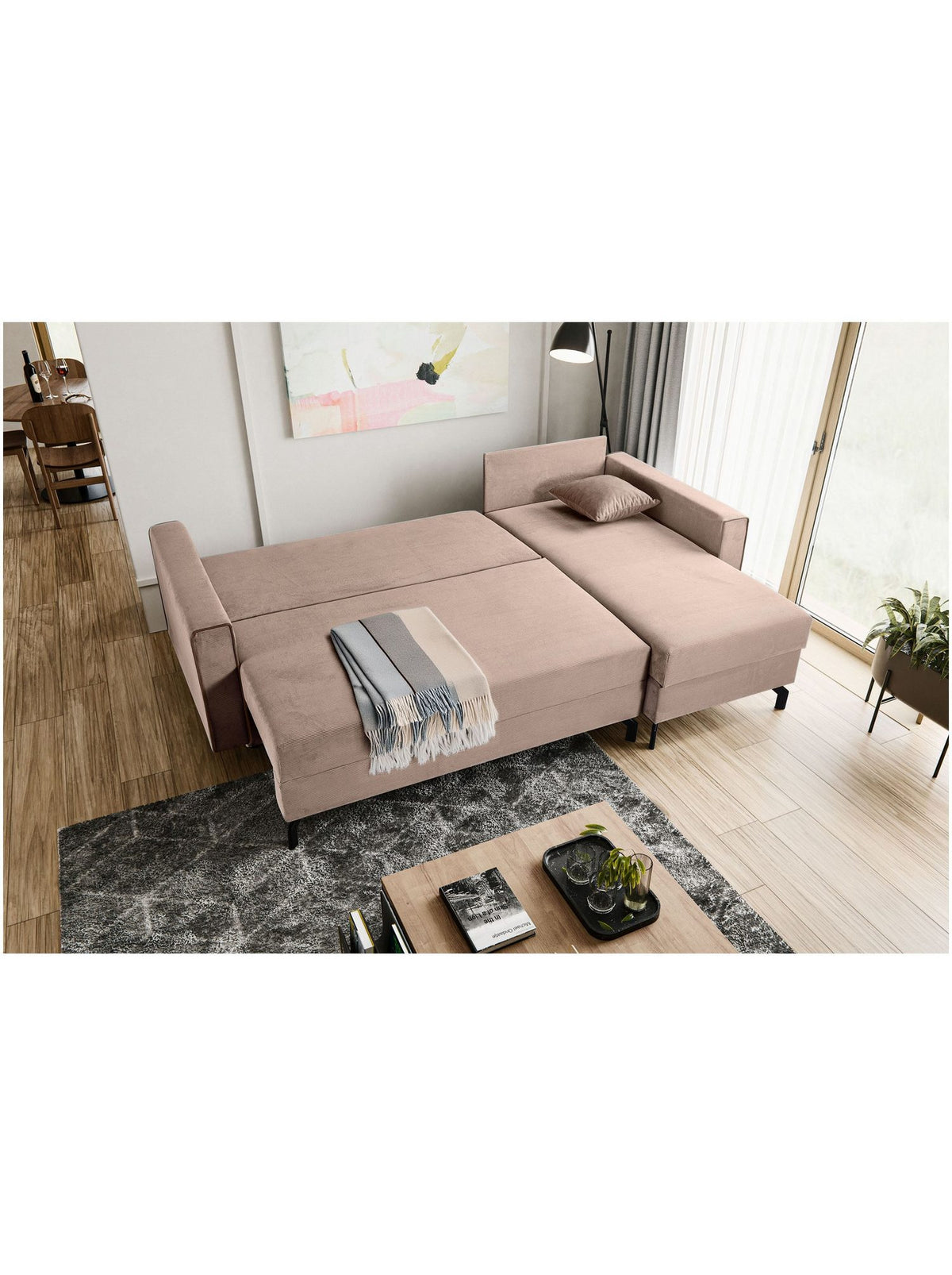 Ecksofa MARTI in Altrosa im Wohnraum