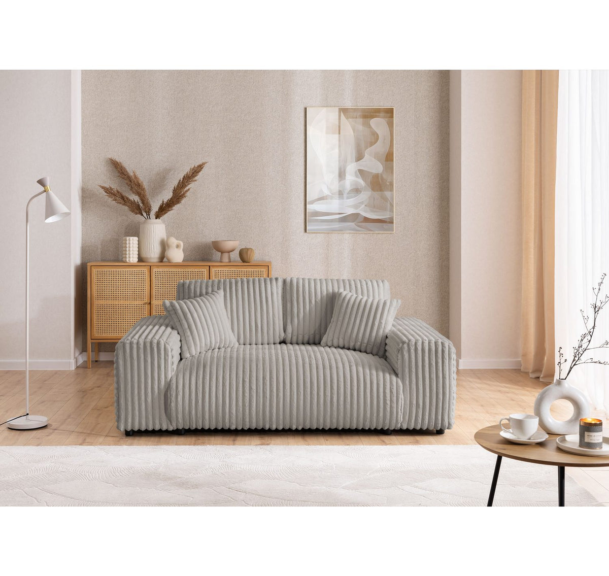 Cord Sofa MOLLIS Armlehne mit Zierkissen