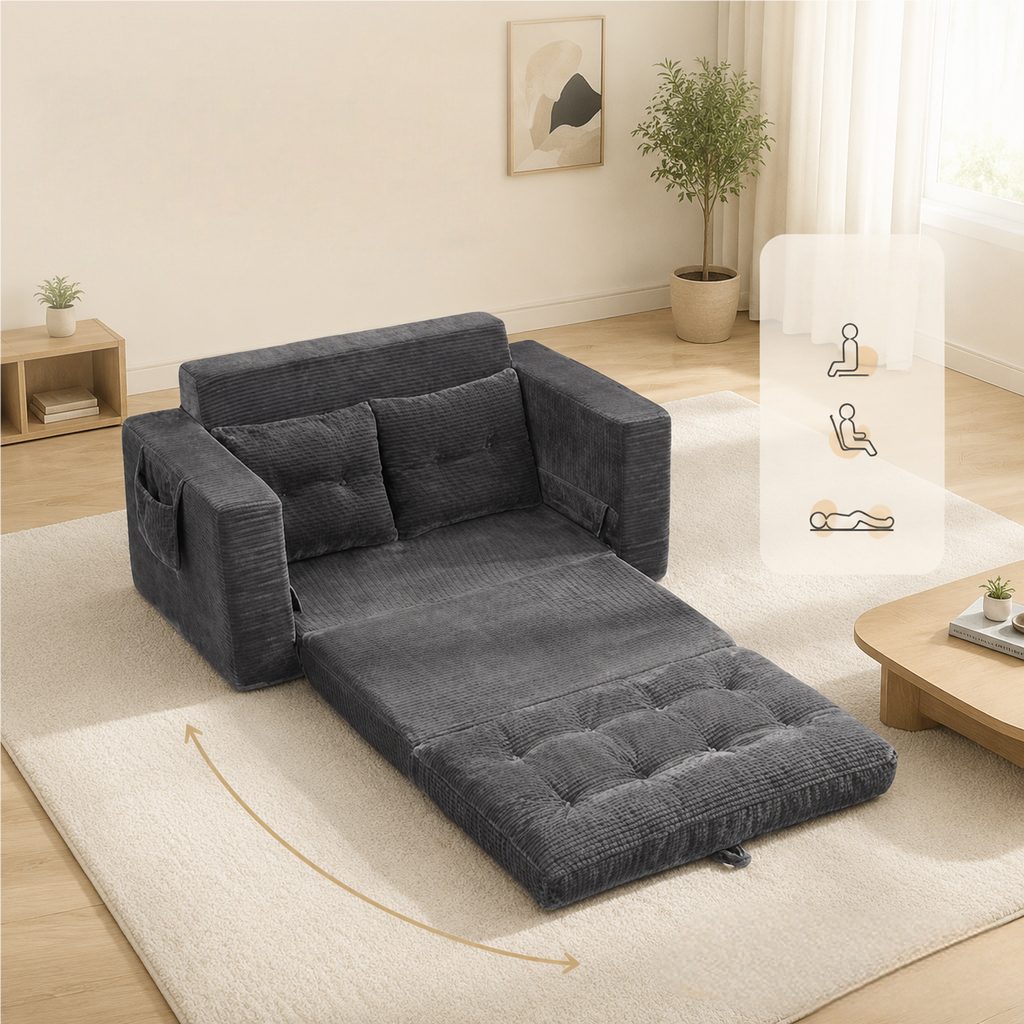 Cord Schlafsofa VIPBEAR in Grau von vorne