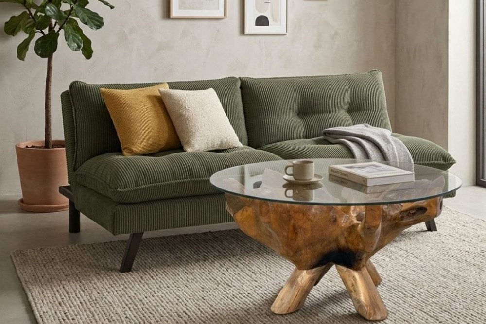 Cord Schlafsofa CAPULO in Grün im Wohnzimmer Ambiente