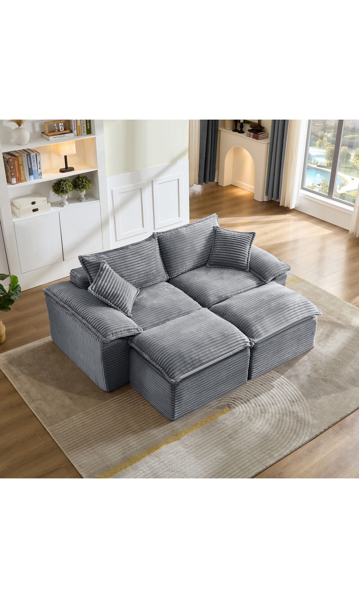 Cord Schlafsofa SINAOPUS in Grau seitliche Ansicht