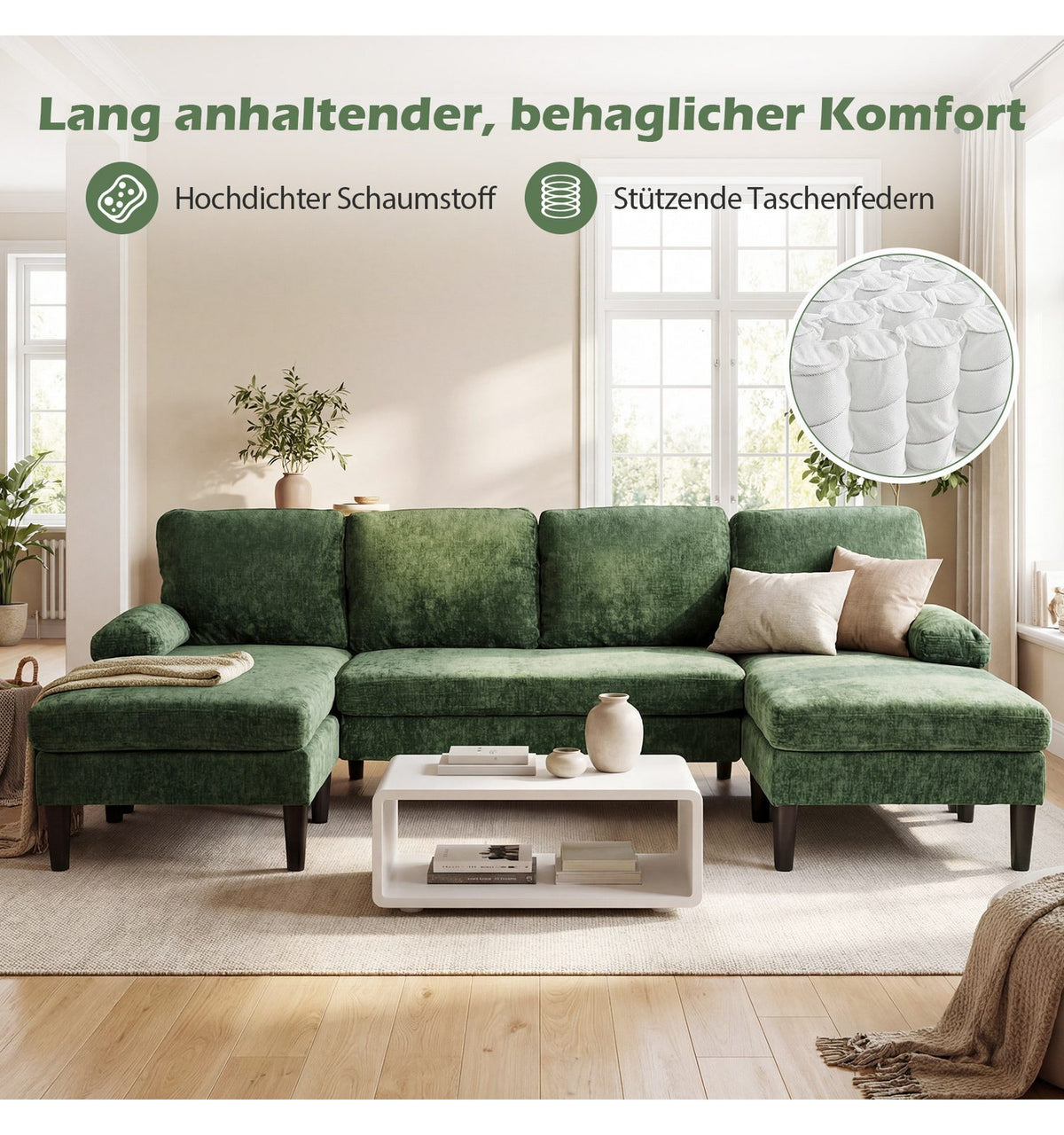 Cord Wohnlandschaft HV11029 Grün Liegefläche mit Armlehnenkissen