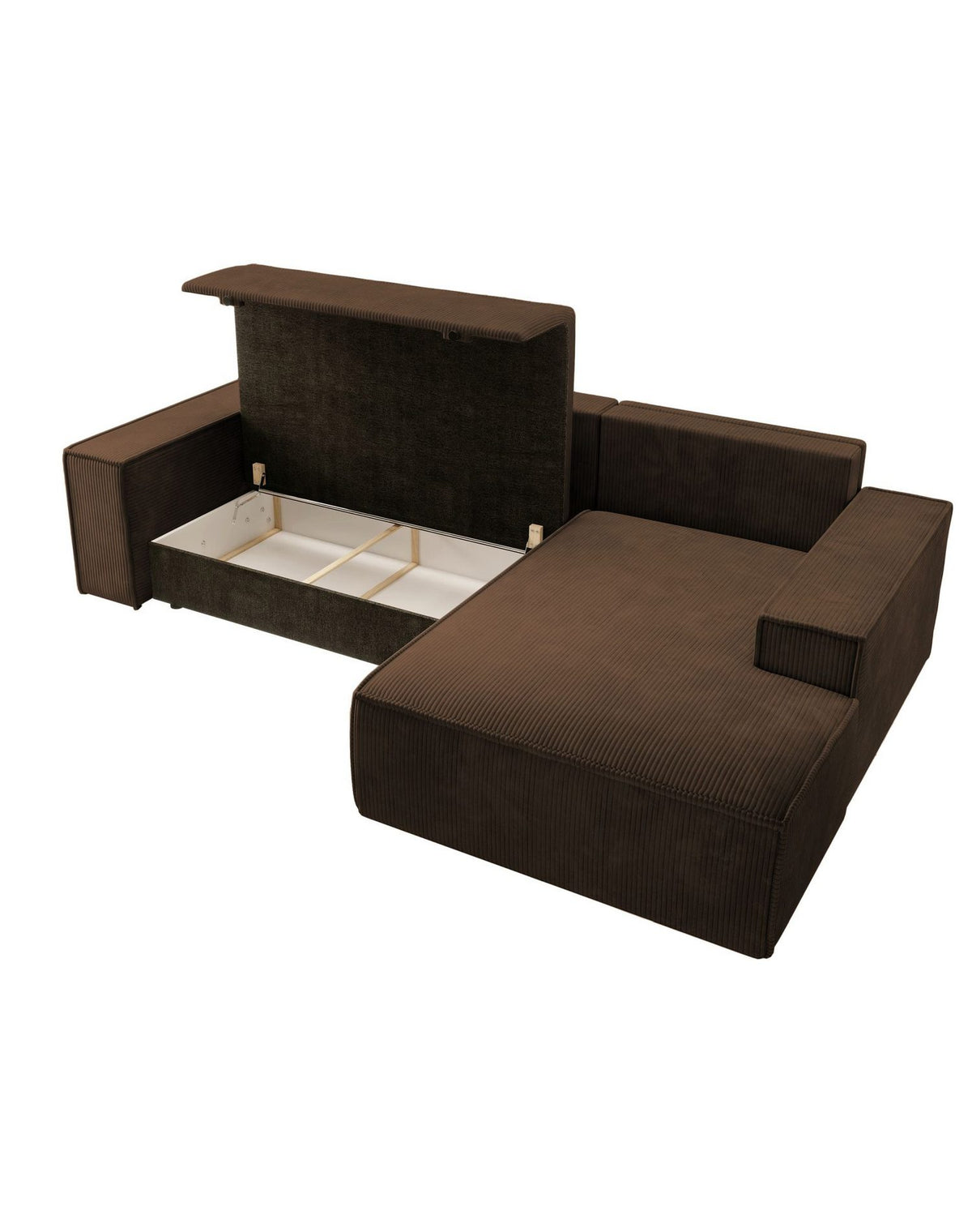 Geöffneter Bettkasten des Cord Ecksofas FARESE NEW