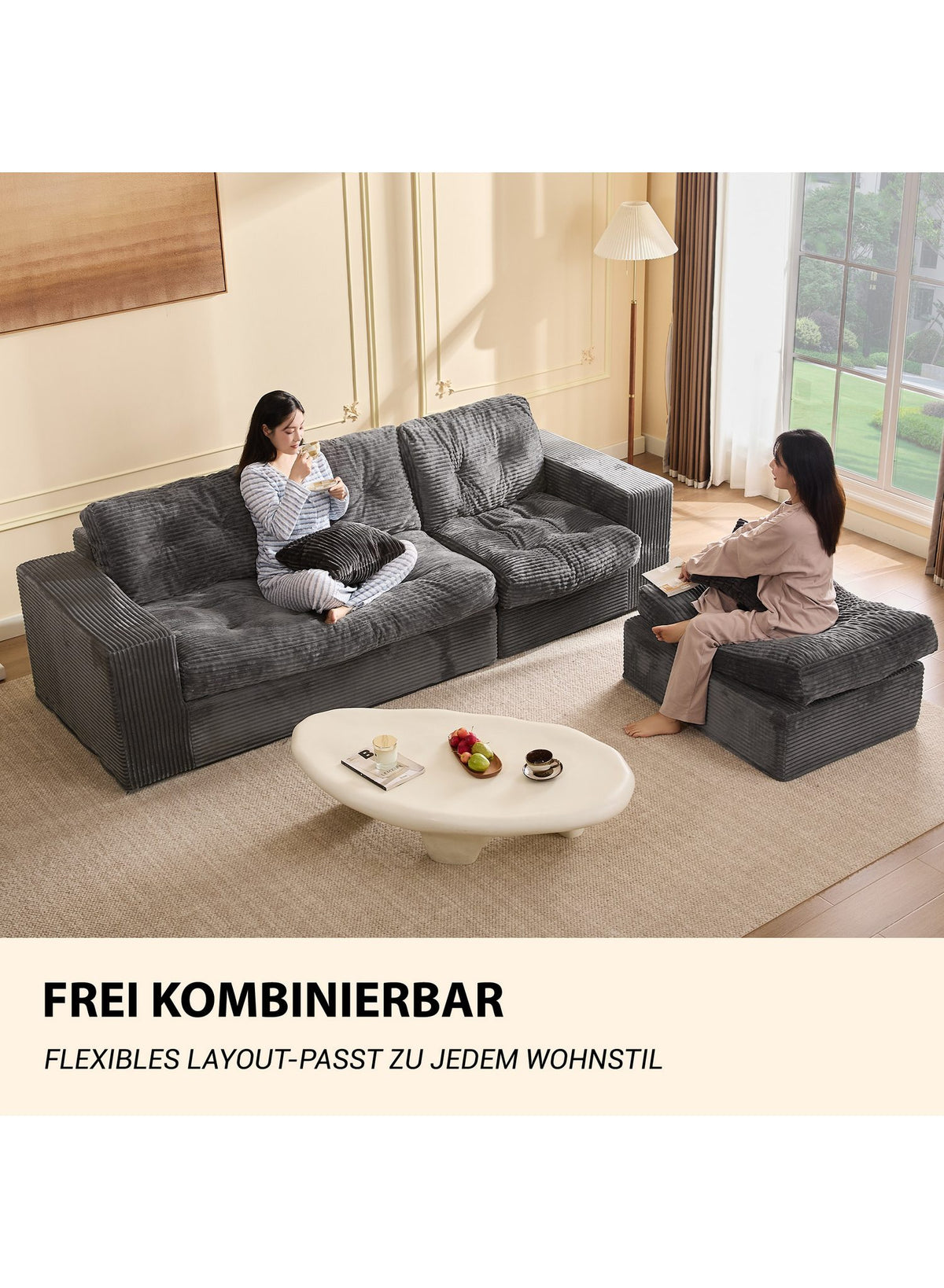 Cordstoff in Grau in Nahaufnahme