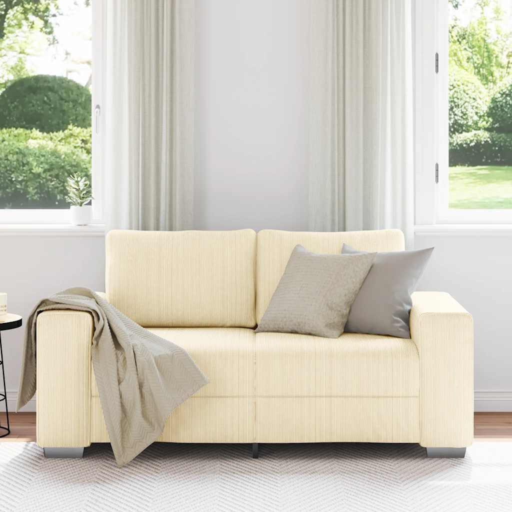 Rückansicht des kleinen Cord Sofas in Creme