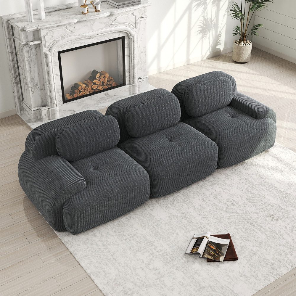 Modulares Cord Sofa in Grau von vorne