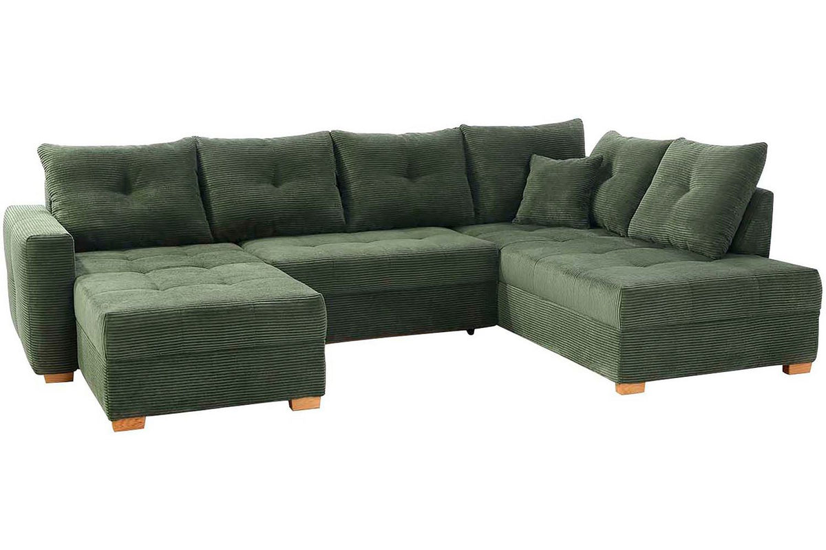 Grünes Cord Sofa ABBY in U-Form von vorne