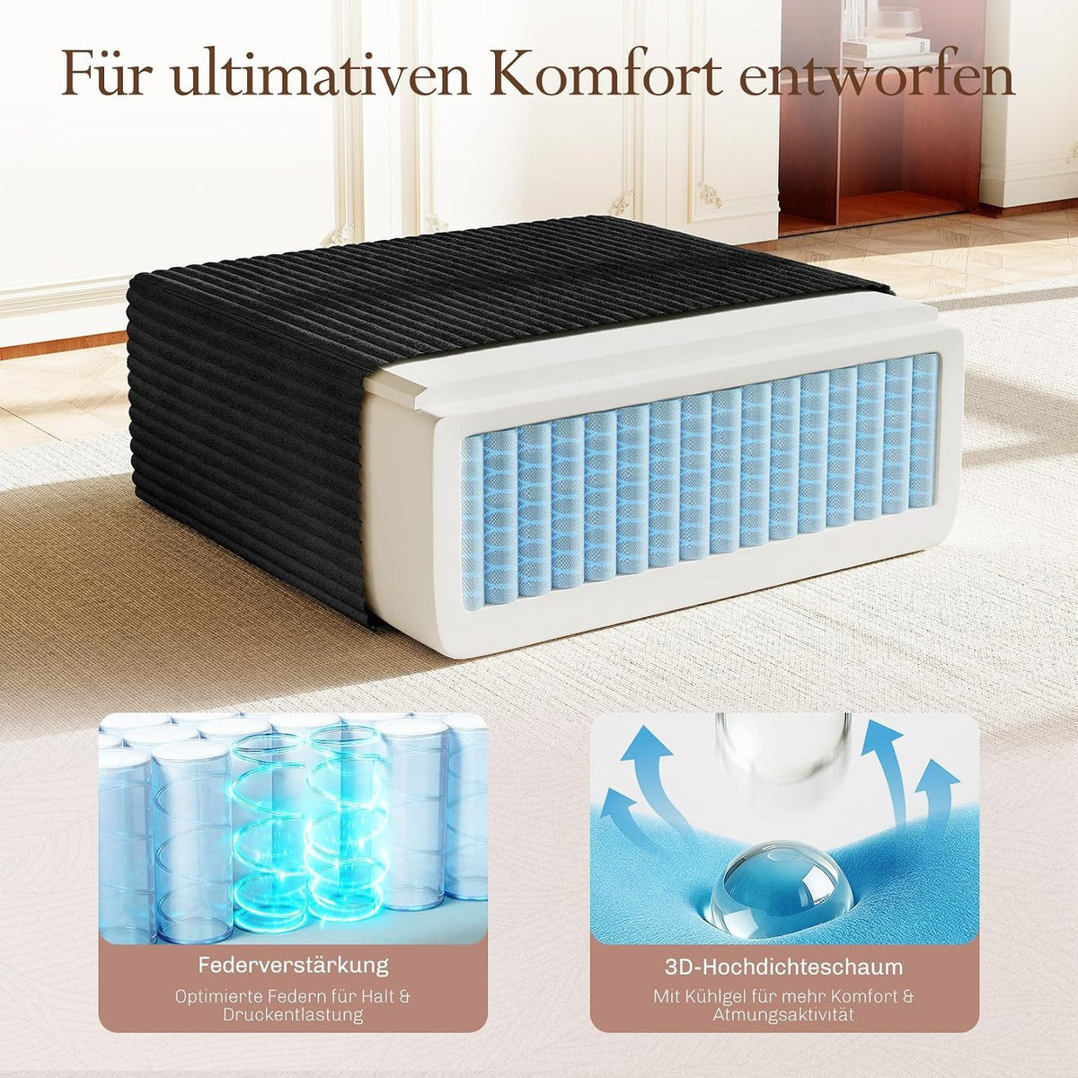 Modulares Cord Ecksofa in Schwarz von der Seite