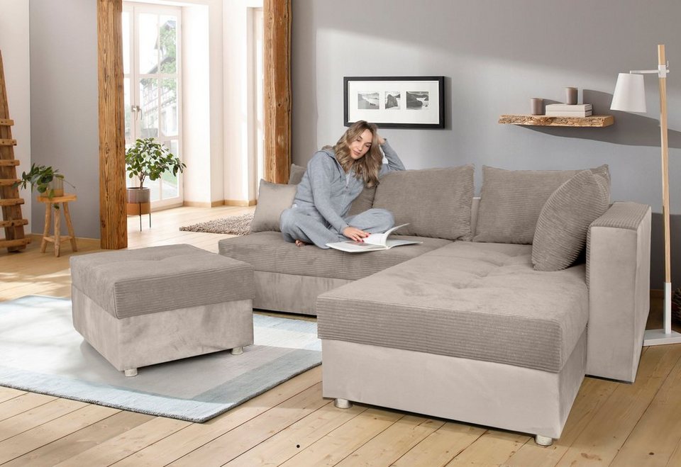 Cord Ecksofa ITALIA 217 cm in Beige