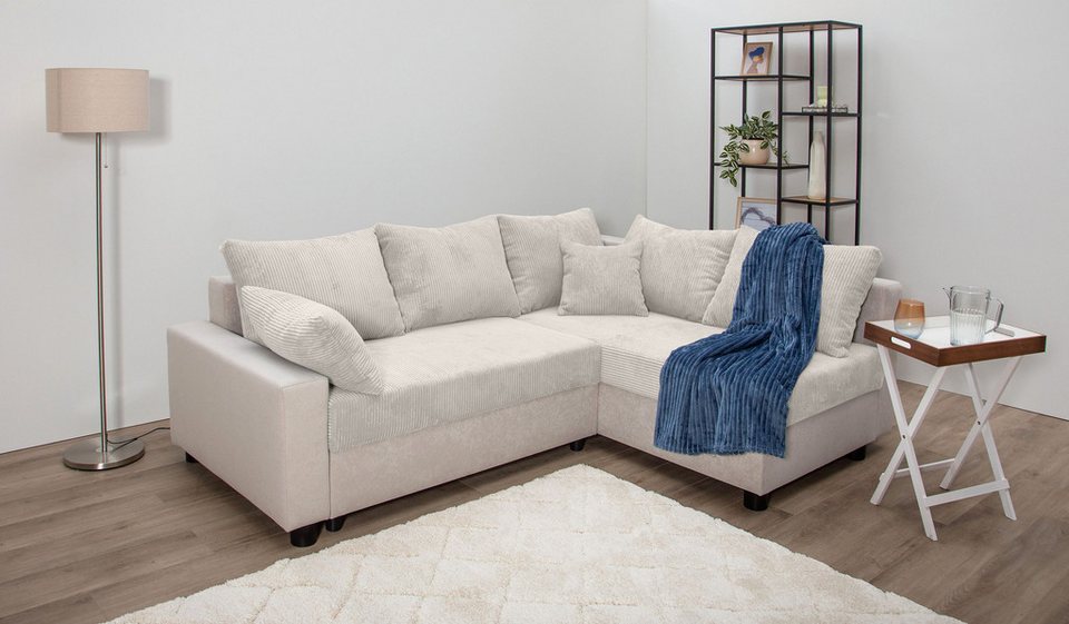 Cord Ecksofa PARMA 224 cm in Hellgrau und Beige