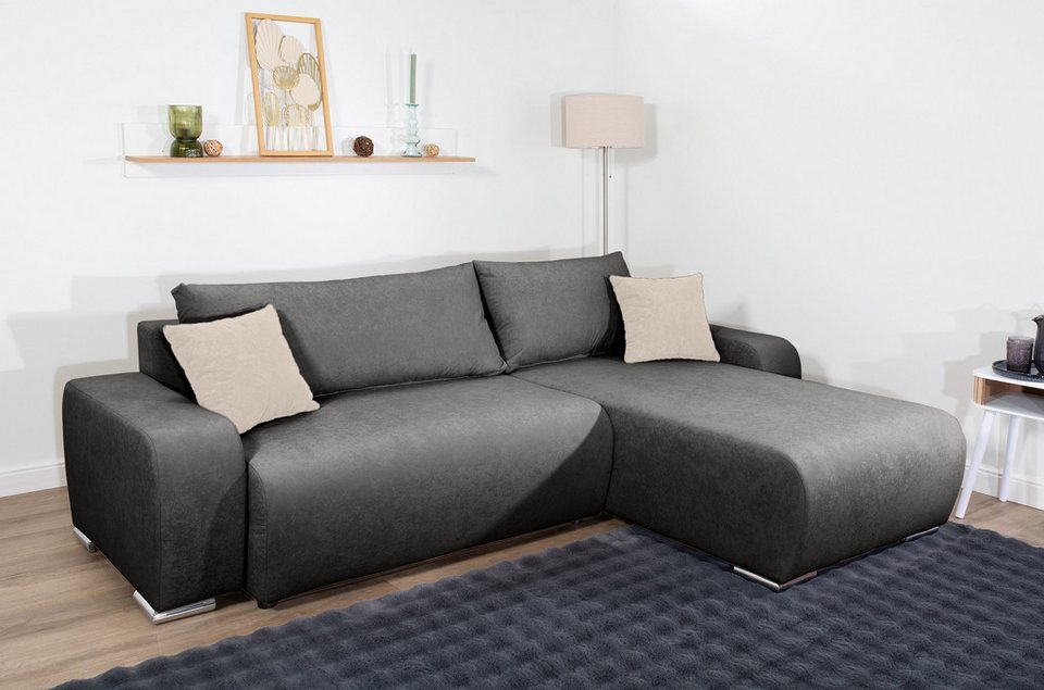 Cord Ecksofa PIA in Anthrazit mit Ottomane