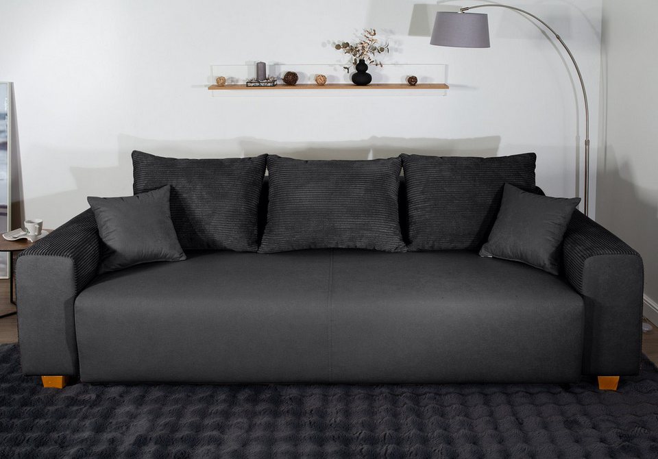 Cord Schlafsofa YVES in Anthrazit mit Schlaffunktion