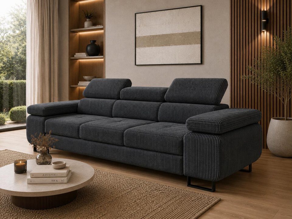 Cord Schlafsofa COMPLEO 275 cm in Graphit mit Bettkasten