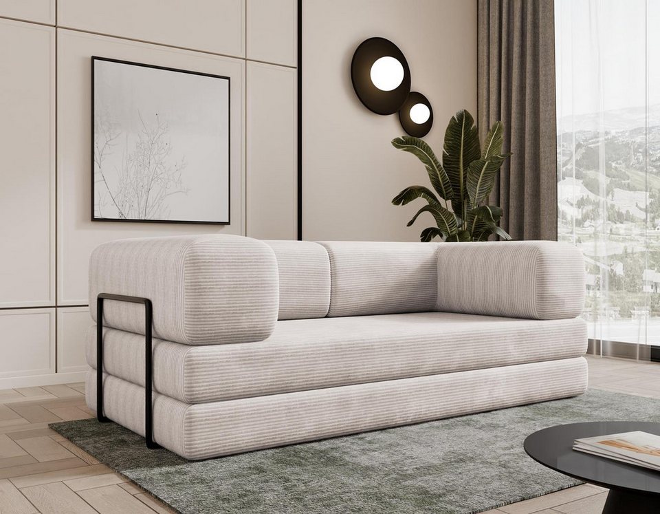 Cord Sofa LAMILO in Creme mit Klappfunktion
