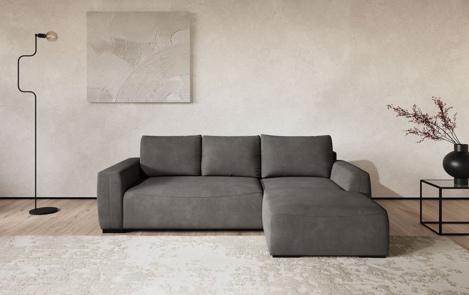 Cord Ecksofa GIRO in Stone mit beidseitig montierbarer Recamiere