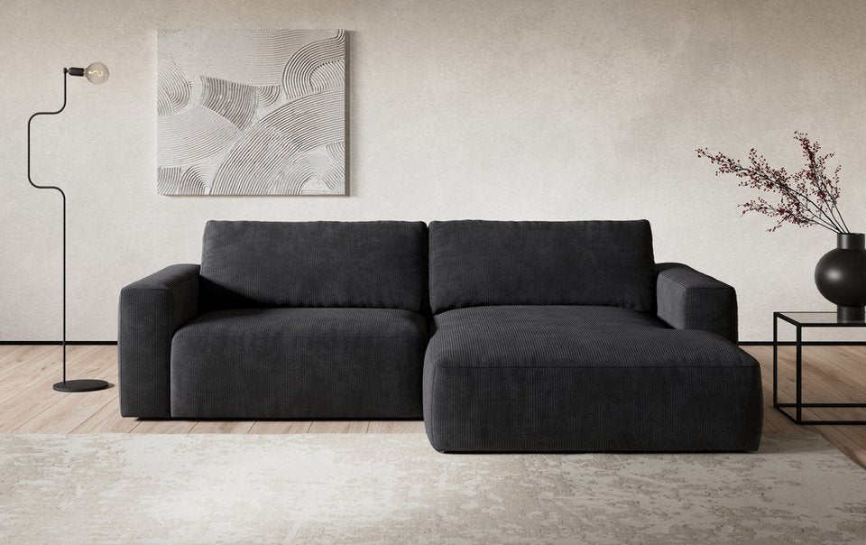 Cord Ecksofa LASSO in Charcoal mit Recamiere rechts