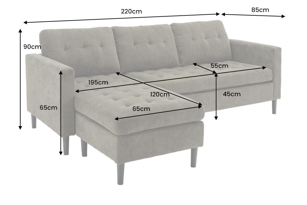 Hocker des Cord Ecksofas STOCKHOLM als Sofaverlängerung