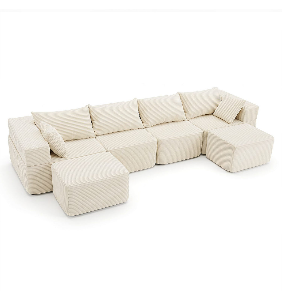 Sitzelemente und Rückenkissen des modularen Cord Ecksofas