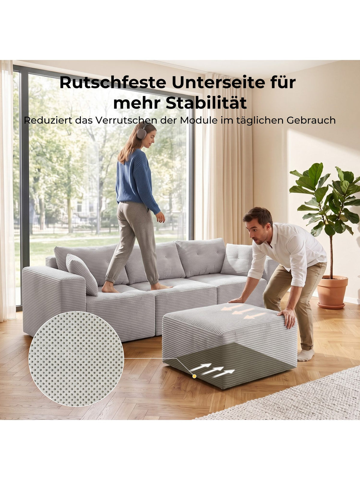 Modulares Cord Ecksofa im Wohnzimmer