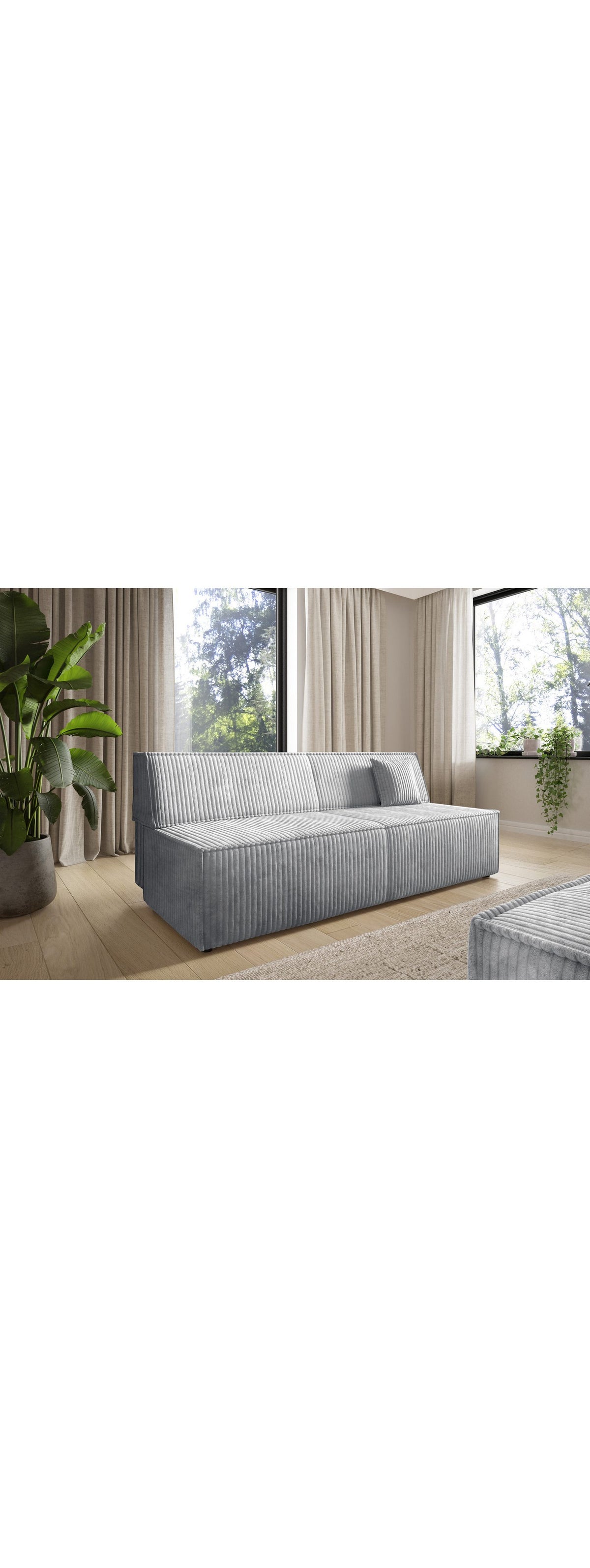 Graues Cord Schlafsofa TILIA von der Seite