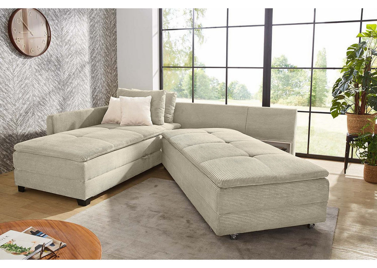 Detail des Cordbezugs in Beige Grau
