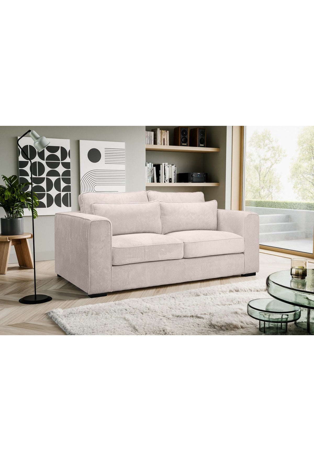 Cord Sofa ALMIRA in Grau-Beige von vorne
