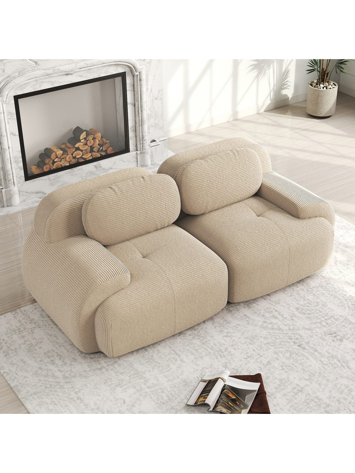 Cord Ecksofa Beige im Wohnzimmer