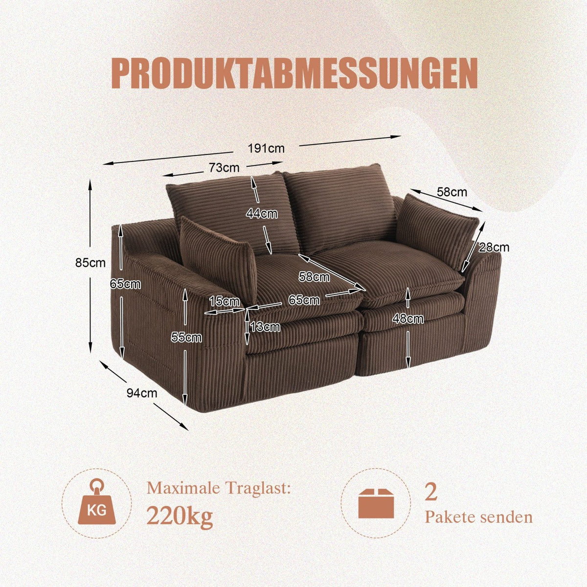 ANYSUN Cordsofa 2-Sitzer von der Seite betrachtet