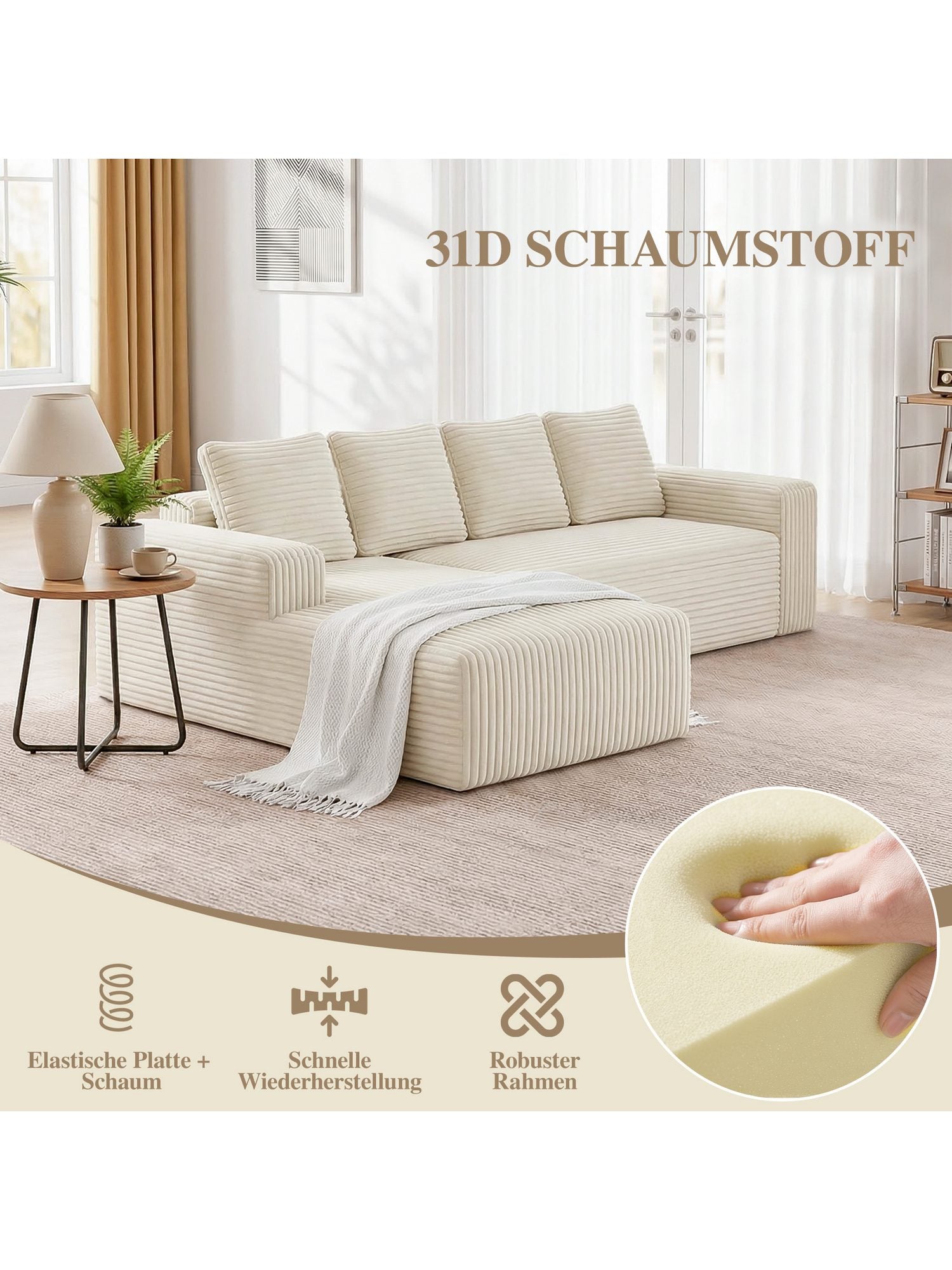 Cord Ecksofa ANYSUN tiefe Sitzfläche als Liegefläche
