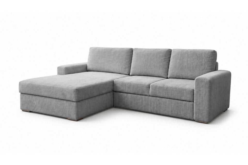Cord Ecksofa CORD XL in Hellgrau mit Ottomane 270 cm breit