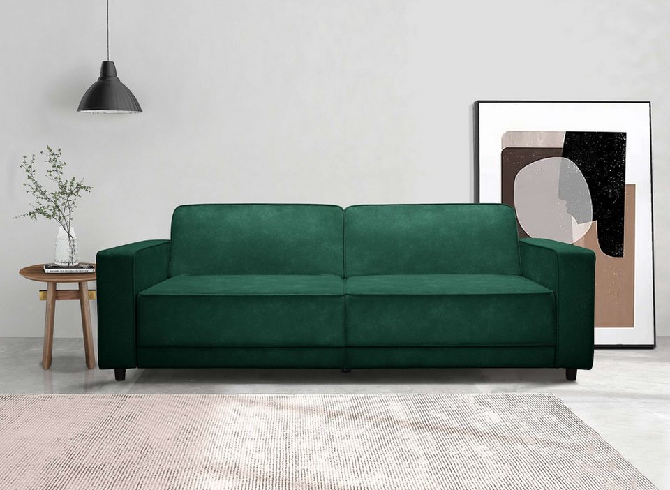 Cord Schlafsofa ALLIE in Dunkelgrün mit Bettfunktion