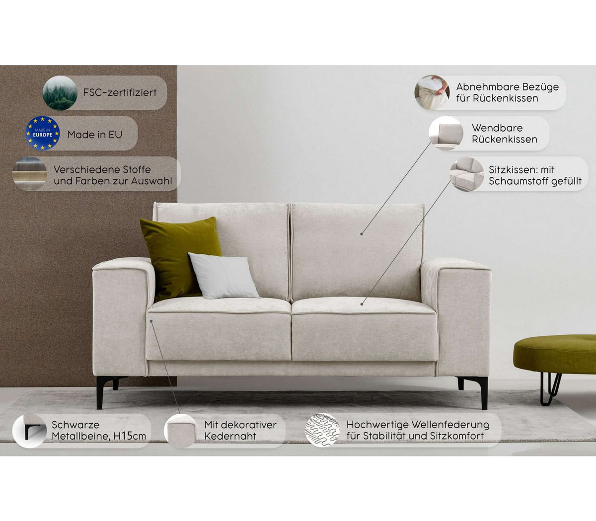 Cord Sofa OLAND in Hellgrau Ansicht 4