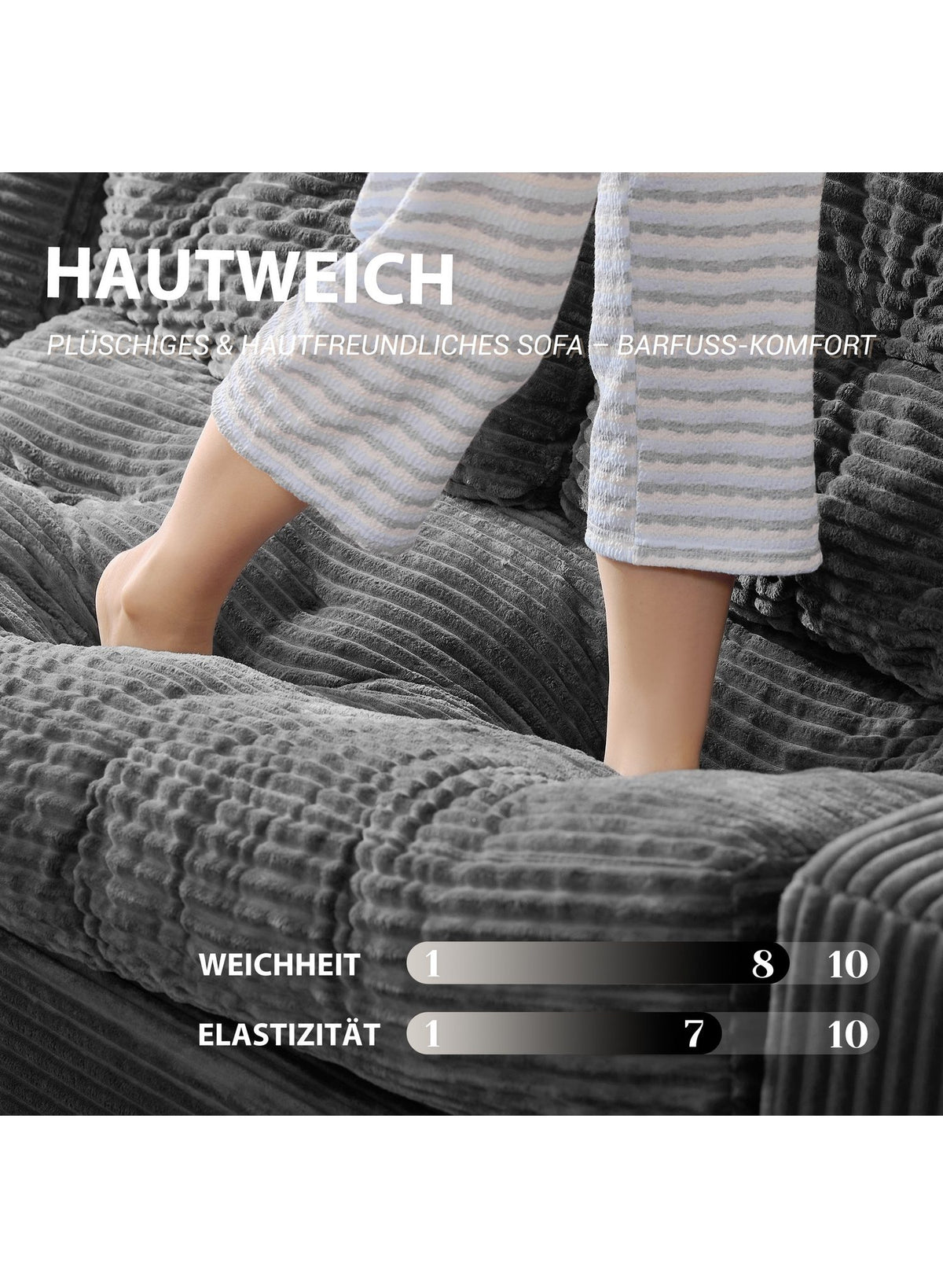 Modulares Cord Ecksofa in Grau im Wohnzimmer