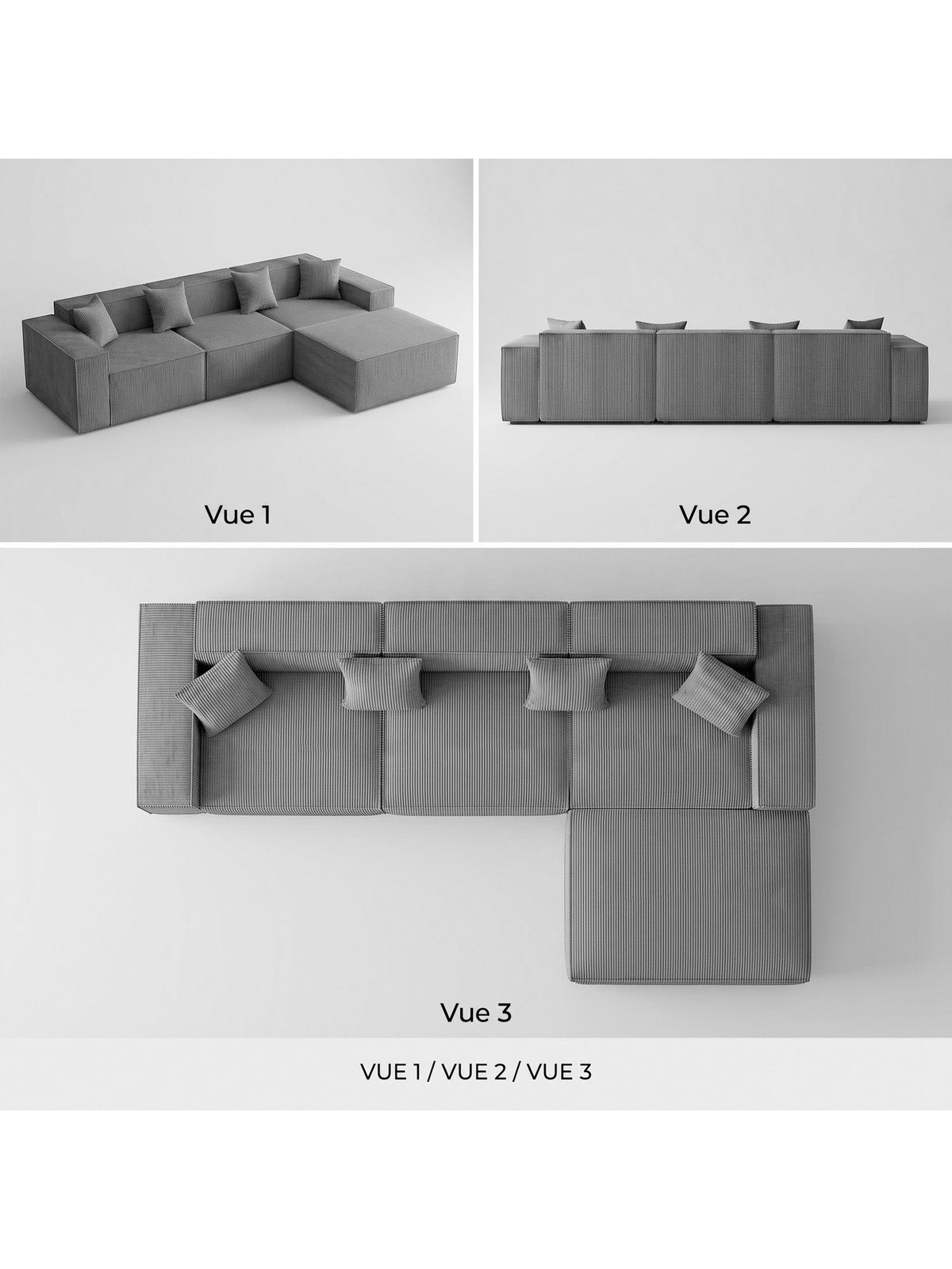 Cord Ecksofa TOTNZ in Grau im Wohnzimmer