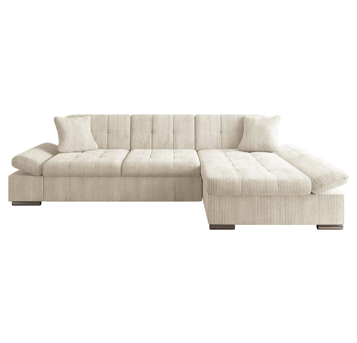 Cord Ecksofa MALWI in Creme mit Schlaffunktion und Bettkasten