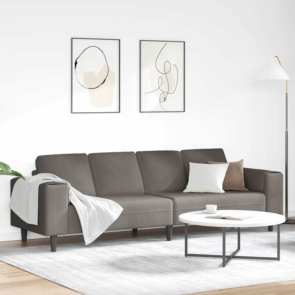 Cord Sofa in Hellgrau seitliche Ansicht