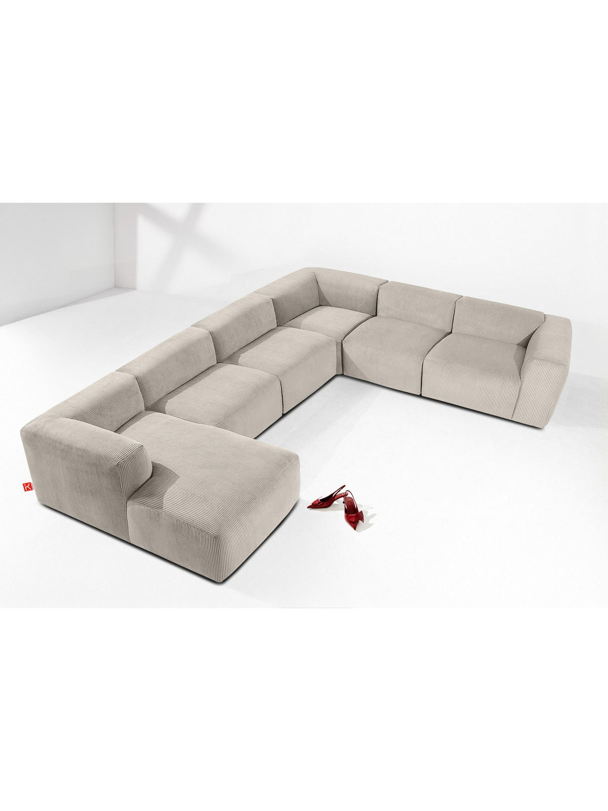 Cremefarbene Cord Wohnlandschaft BUFFO von vorne