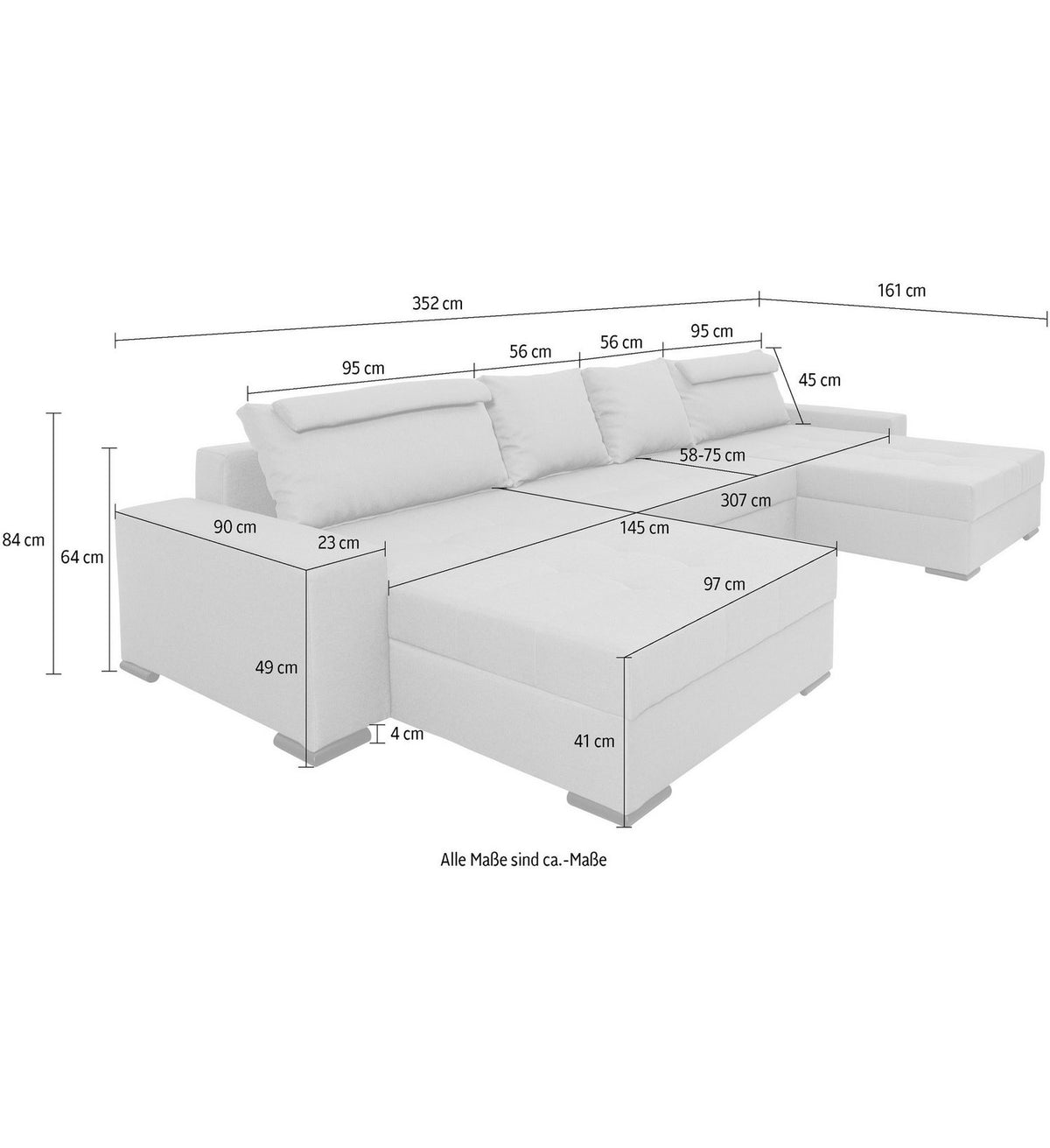 Cord Wohnlandschaft JOSY XXXL-Relax 352 cm in Dunkelgrau Ansicht 7