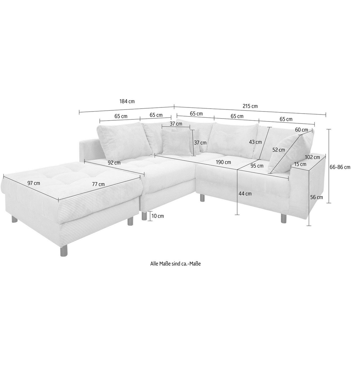 Seitenansicht des Cord Ecksofas TONI
