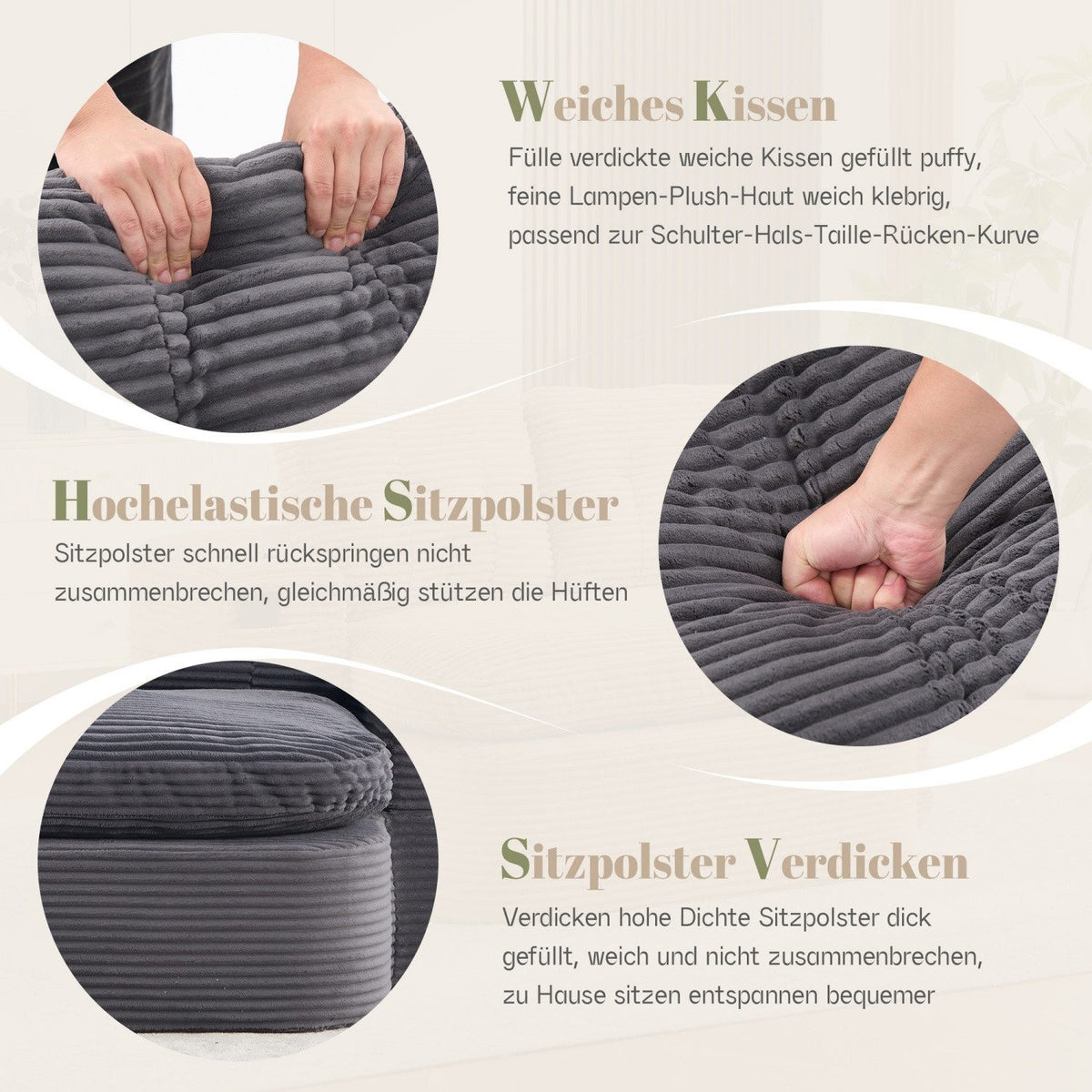 Nahaufnahme des weichen Retro-Cordstoffs