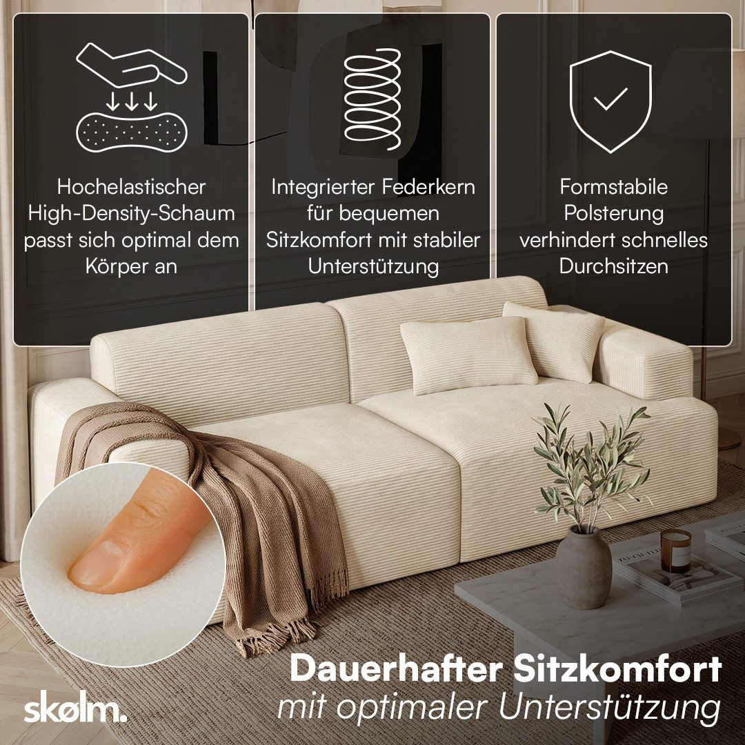 Cord Sofa FREKI in Beige von vorne
