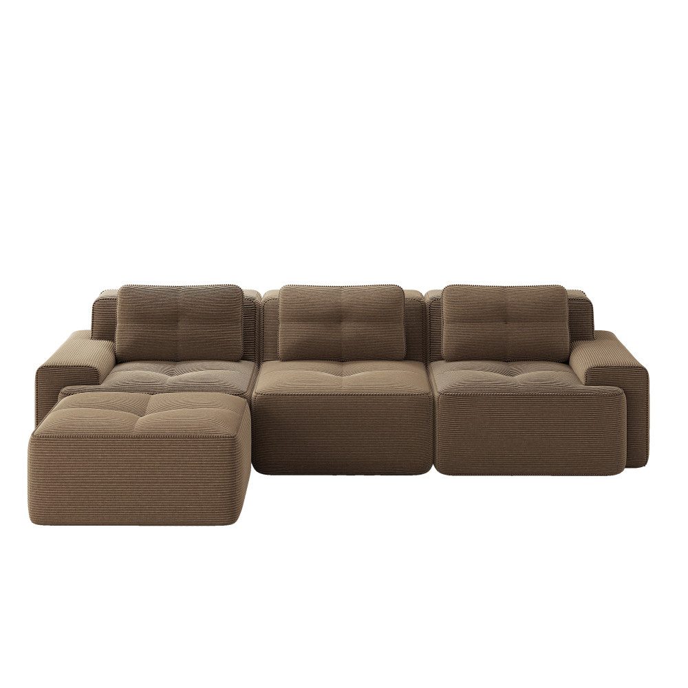 Braunes Cord Ecksofa CLOUD in der Frontansicht