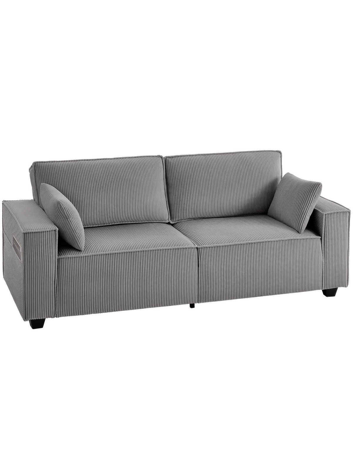 Cord Sofa 3-Sitzer in Hellgrau Gesamtansicht