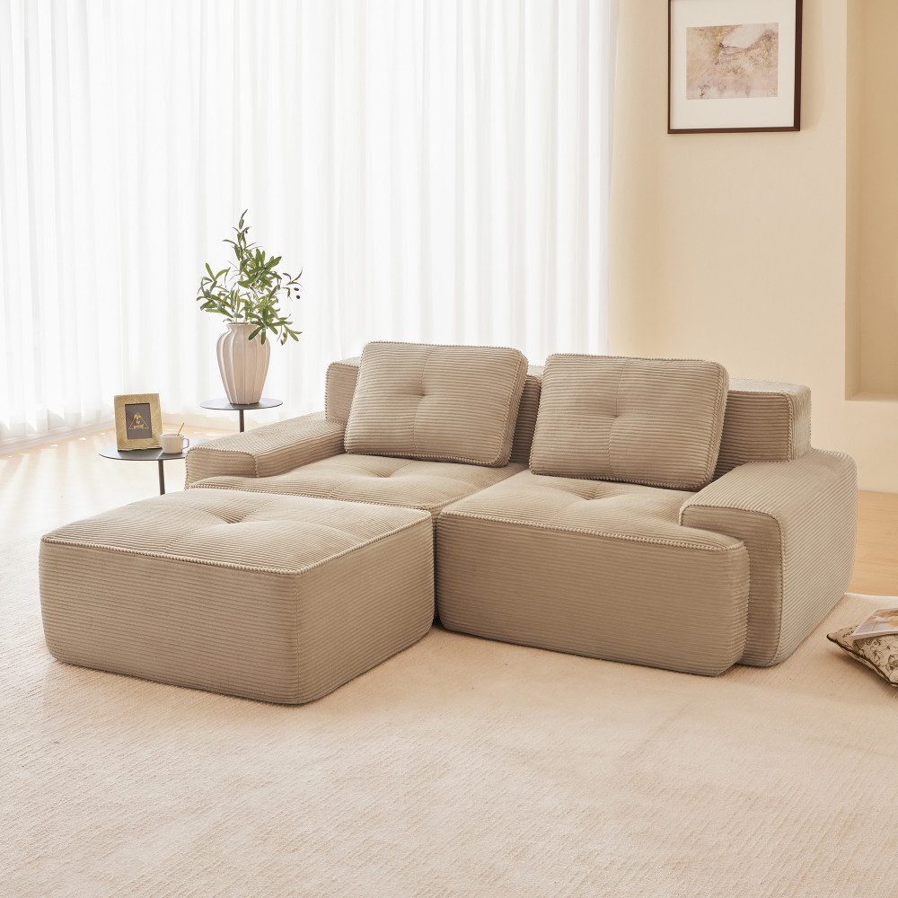 Beiges Cord Ecksofa CLOUD von der Seite