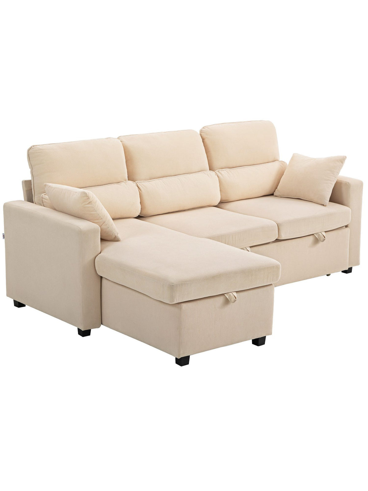 Beiges Cord Ecksofa in L-Form im Wohnzimmer