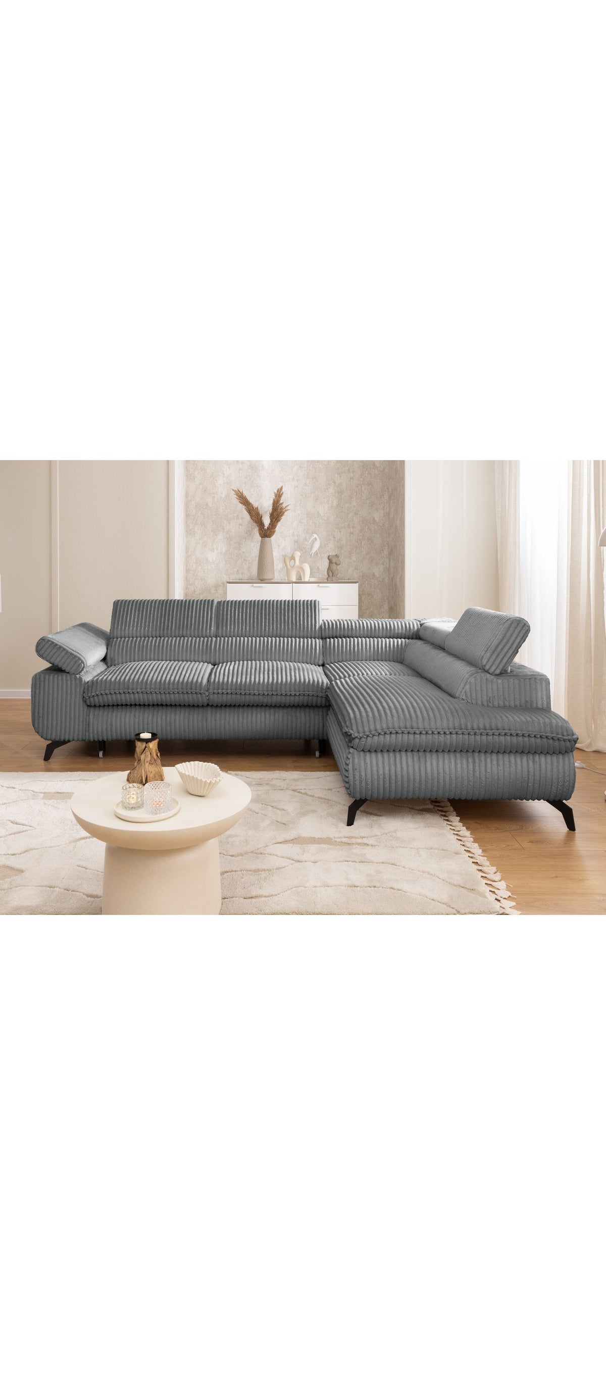 Cord Ecksofa BONNIE in Grau von vorne