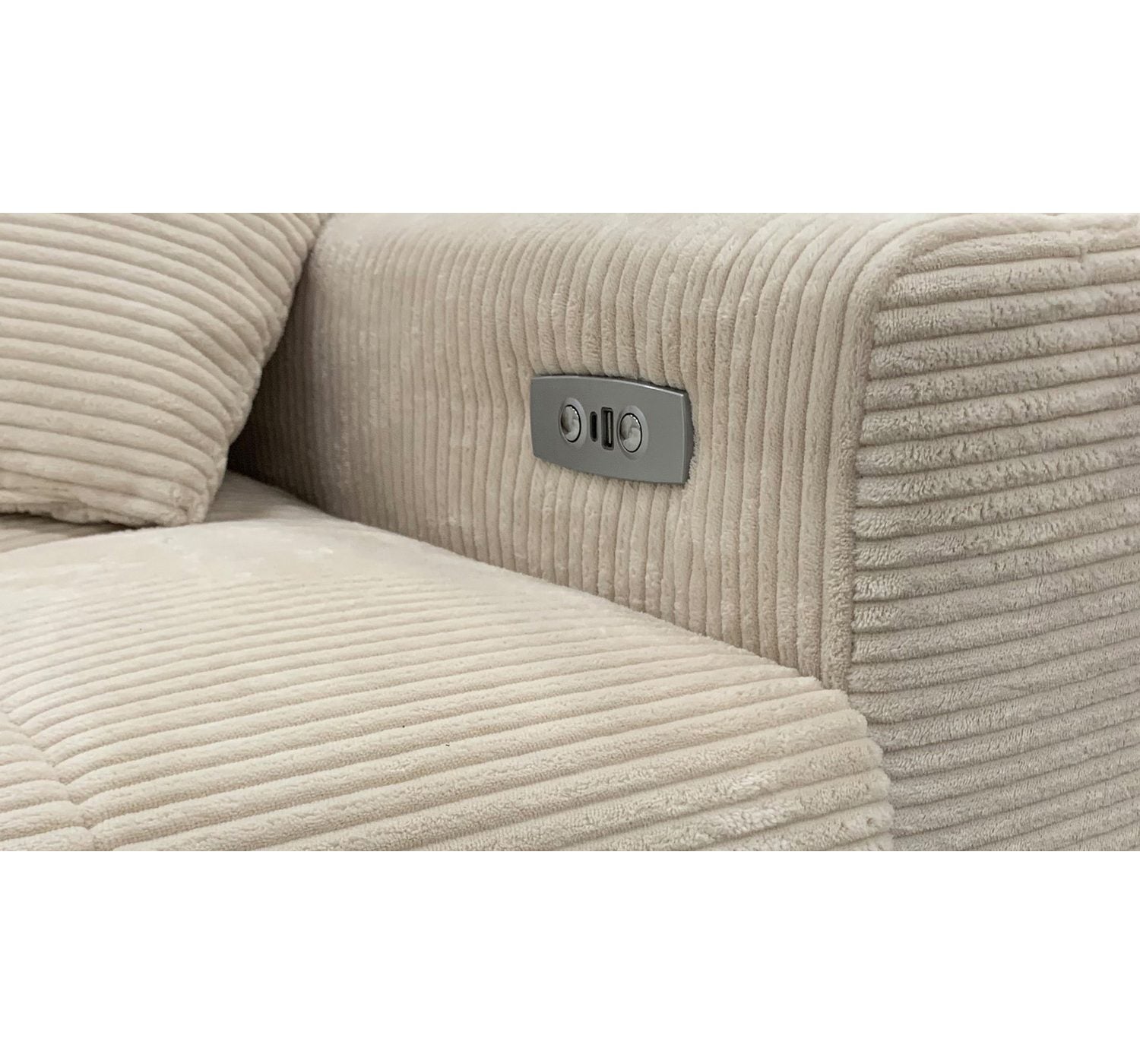 Detailaufnahme des beigen Cordbezugs