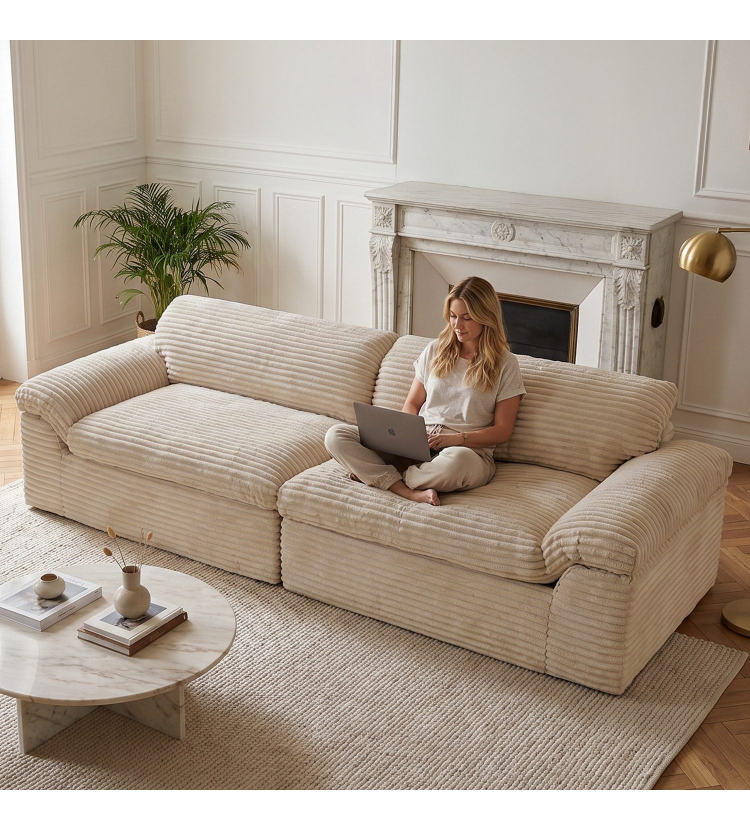 Rückansicht des Cord Big Sofas VESGANTTI