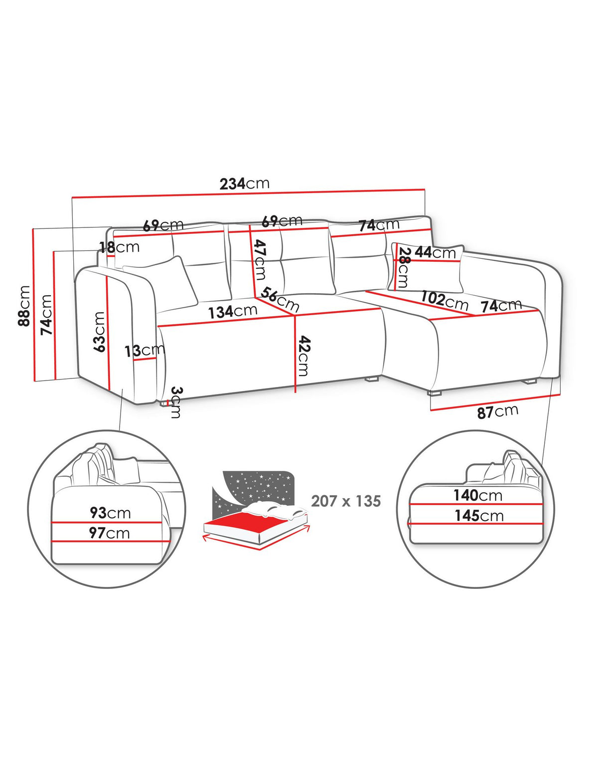 Cord Ecksofa VIENA in Poso 22 Ansicht 7